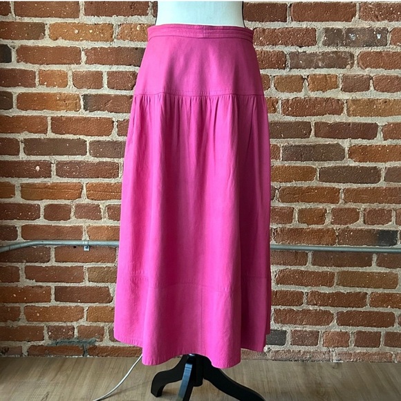Vintage 80's FRENZI Pink Leather Midi Length Skirt Size Small Sissy CD Trans TS - Picture 4 of 11